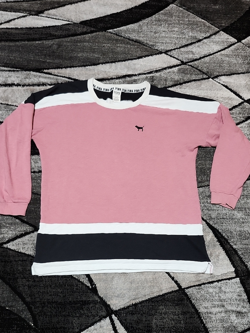 VS PINK 2016 VARSITY EMBROIDERED DOG ROSE COLORBLOCK OVERSIZED CREW SWEATSHIRT